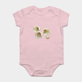 Watercolor Painting of Three White Flowers with Yellow and Green Centers, Accompanied by Two Smaller Buds Baby Bodysuit
